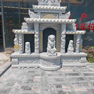 烟台芝麻白中国黑石材套墓 花岗岩墓碑
